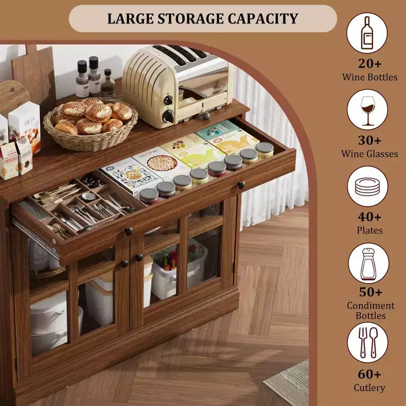 35.4 Mobiletto credenza con anta in vetro, Credenza contenitore per sala da pranzo, cucina