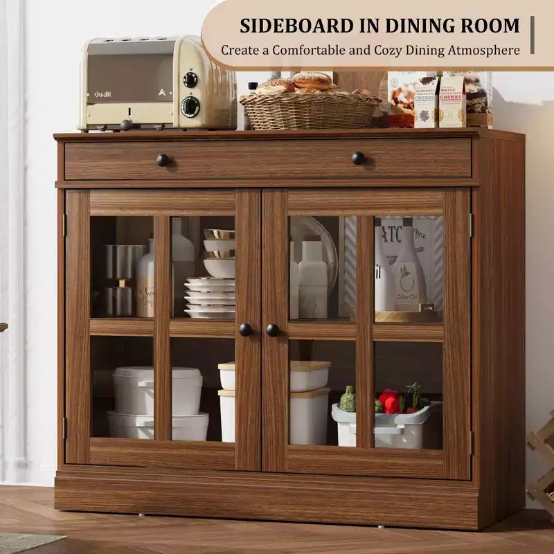 35.4 Mobiletto credenza con anta in vetro, Credenza contenitore per sala da pranzo, cucina