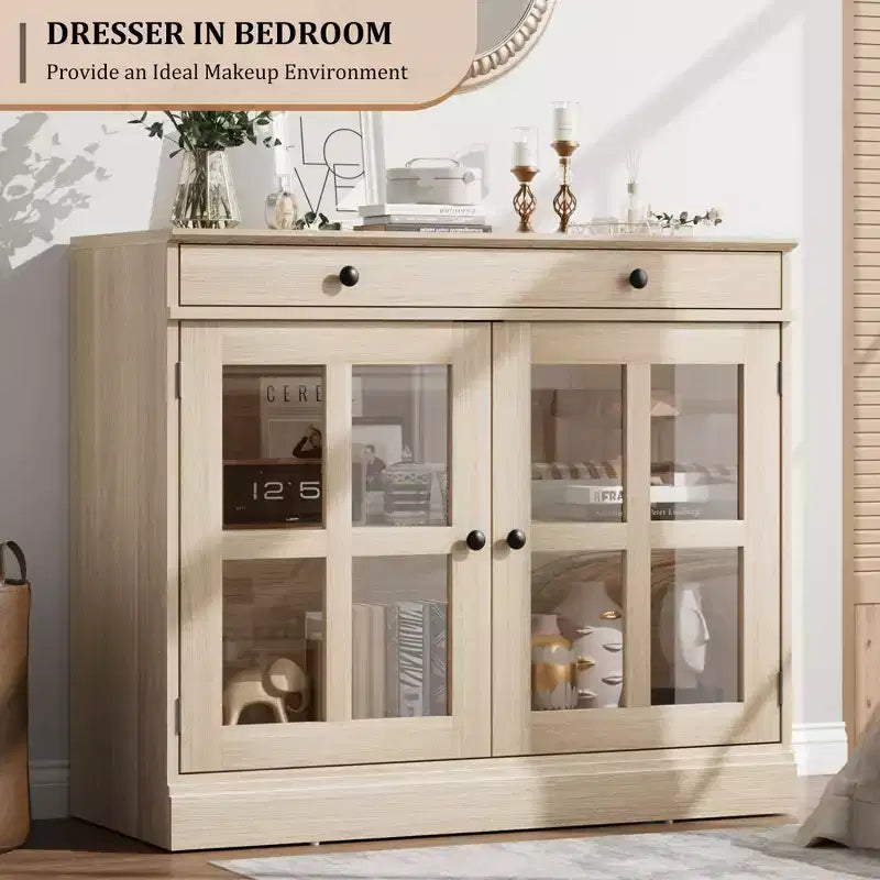 35.4 Mobiletto credenza con anta in vetro, Credenza contenitore per sala da pranzo, cucina