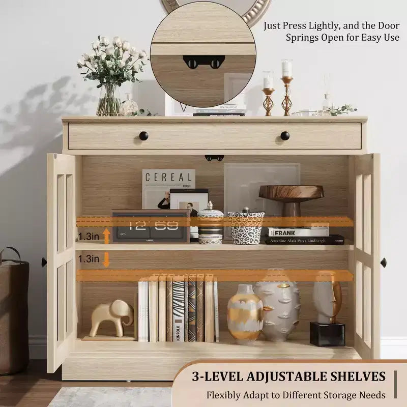 35.4 Mobiletto credenza con anta in vetro, Credenza contenitore per sala da pranzo, cucina