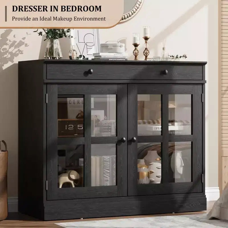 35.4 Mobiletto credenza con anta in vetro, Credenza contenitore per sala da pranzo, cucina