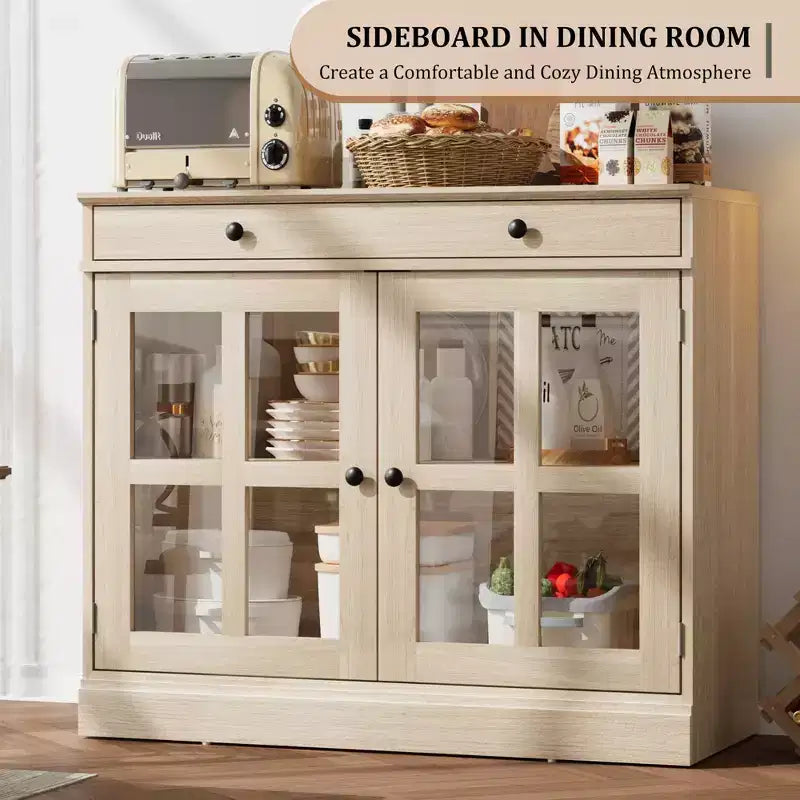 35.4 Mobiletto credenza con anta in vetro, Credenza contenitore per sala da pranzo, cucina