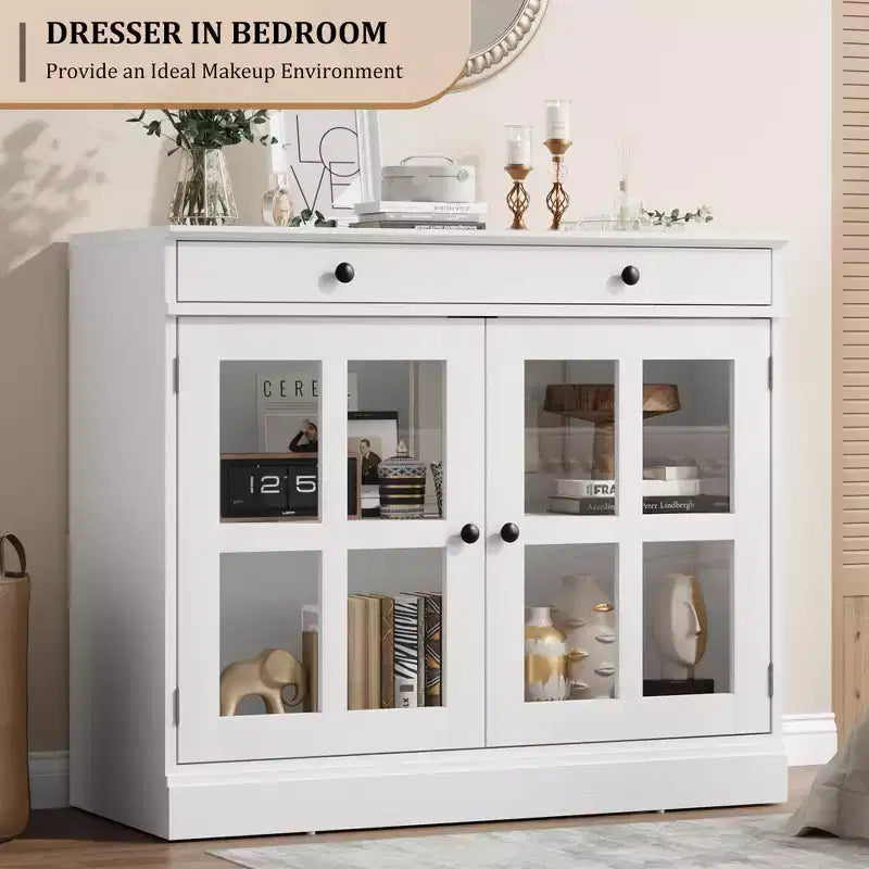35.4 Mobiletto credenza con anta in vetro, Credenza contenitore per sala da pranzo, cucina