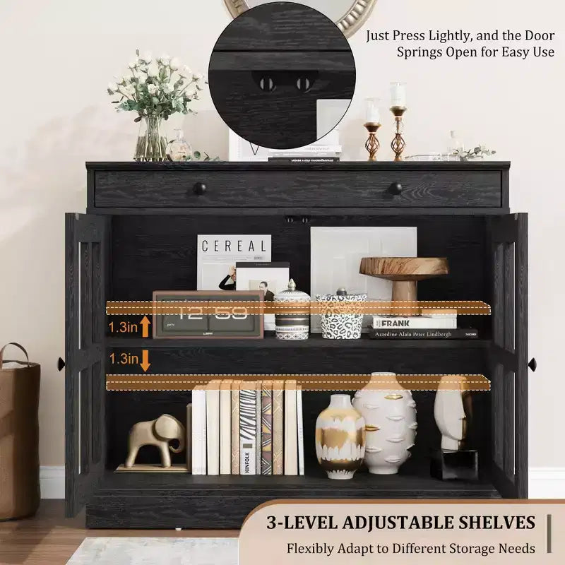 35.4 Mobiletto credenza con anta in vetro, Credenza contenitore per sala da pranzo, cucina