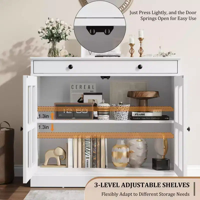 35.4 Mobiletto credenza con anta in vetro, Credenza contenitore per sala da pranzo, cucina