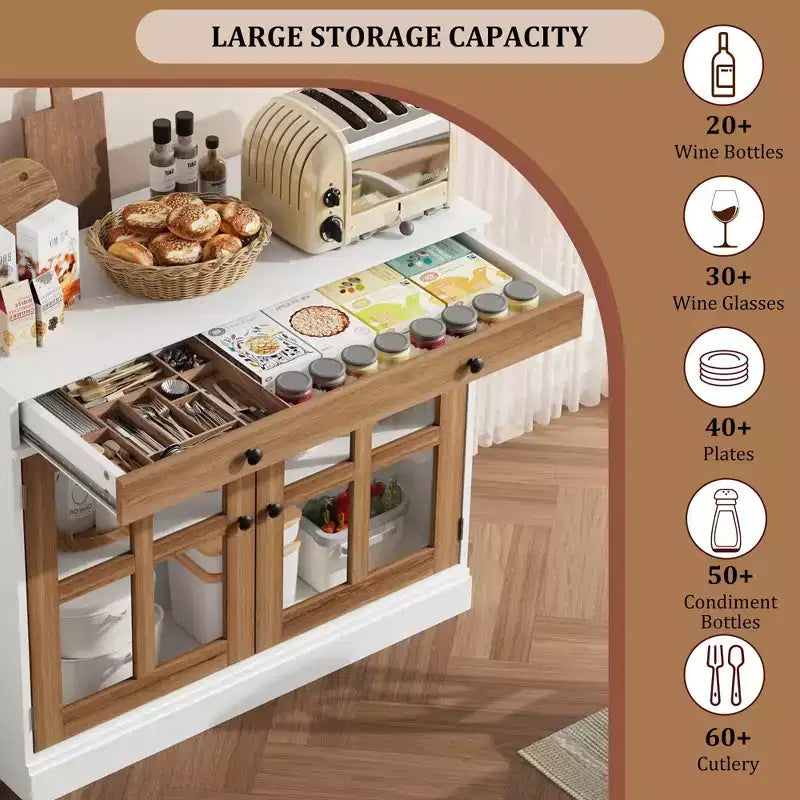 35.4 Mobiletto credenza con anta in vetro, Credenza contenitore per sala da pranzo, cucina