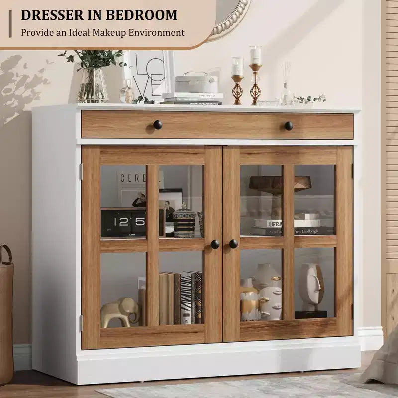 35.4 Mobiletto credenza con anta in vetro, Credenza contenitore per sala da pranzo, cucina