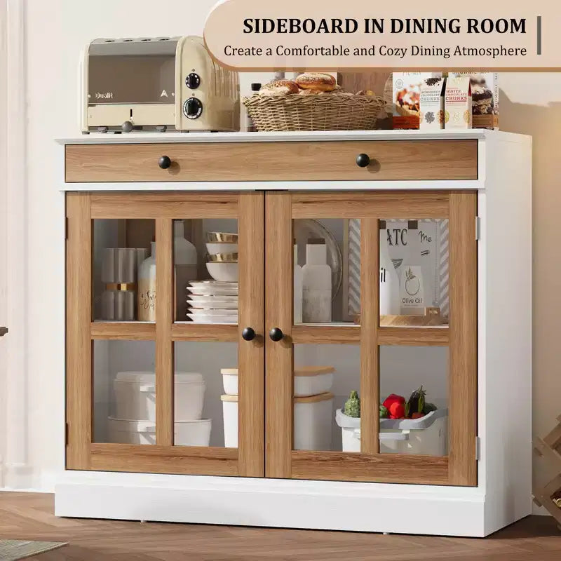 35.4 Mobiletto credenza con anta in vetro, Credenza contenitore per sala da pranzo, cucina