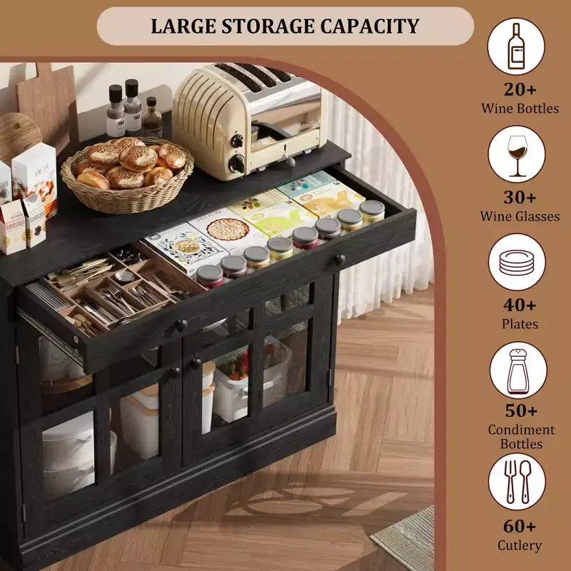 35.4 Mobiletto credenza con anta in vetro, Credenza contenitore per sala da pranzo, cucina