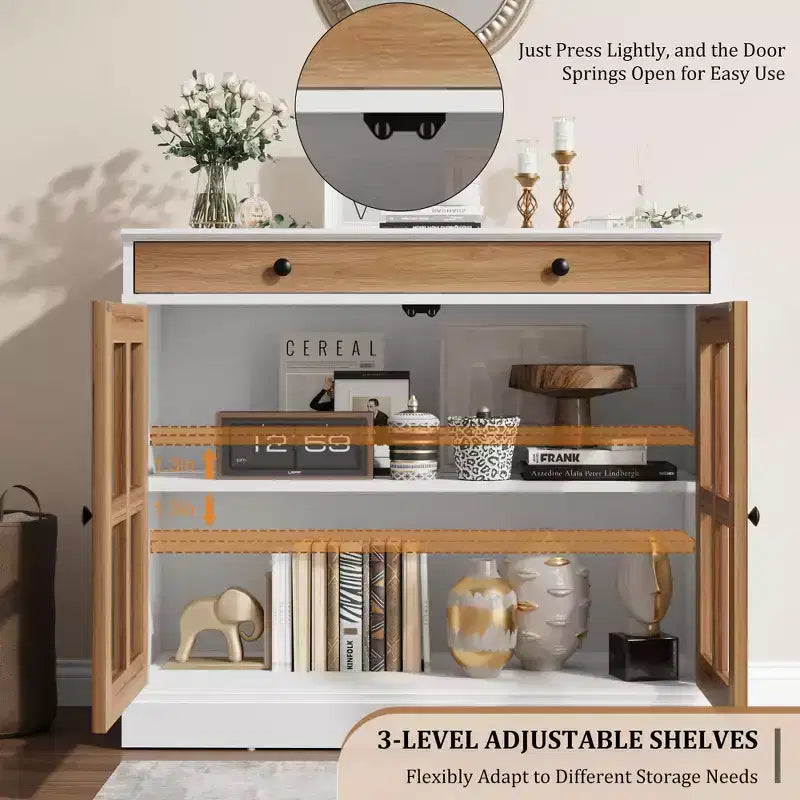 35.4 Mobiletto credenza con anta in vetro, Credenza contenitore per sala da pranzo, cucina