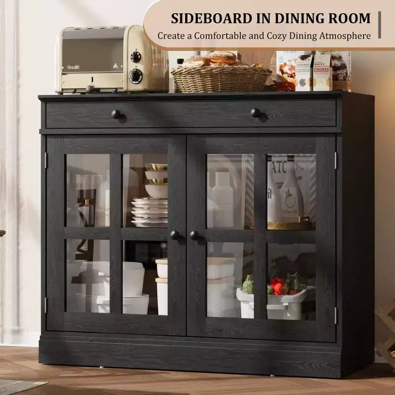 35.4 Mobiletto credenza con anta in vetro, Credenza contenitore per sala da pranzo, cucina