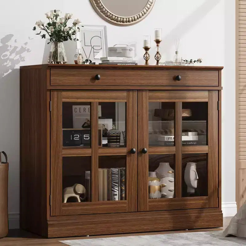 35.4 Mobiletto credenza con anta in vetro, Credenza contenitore per sala da pranzo, cucina