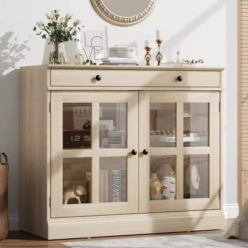 35.4 Mobiletto credenza con anta in vetro, Credenza contenitore per sala da pranzo, cucina