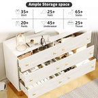 GustoWave Comò a 6 cassetti in stile rustico per camera da letto, Comò bianco in legno rustico largo 120 cm, Struttura naturale, Organizer per cassetti
