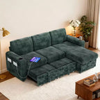 Dyonery 101 Divano Letto Angolare con Letto Estraibile, Schienale Reclinabile/Chaise Longue Contenitore Reversibile/Porte USB/Portabicchieri, Velluto a Coste Morbido