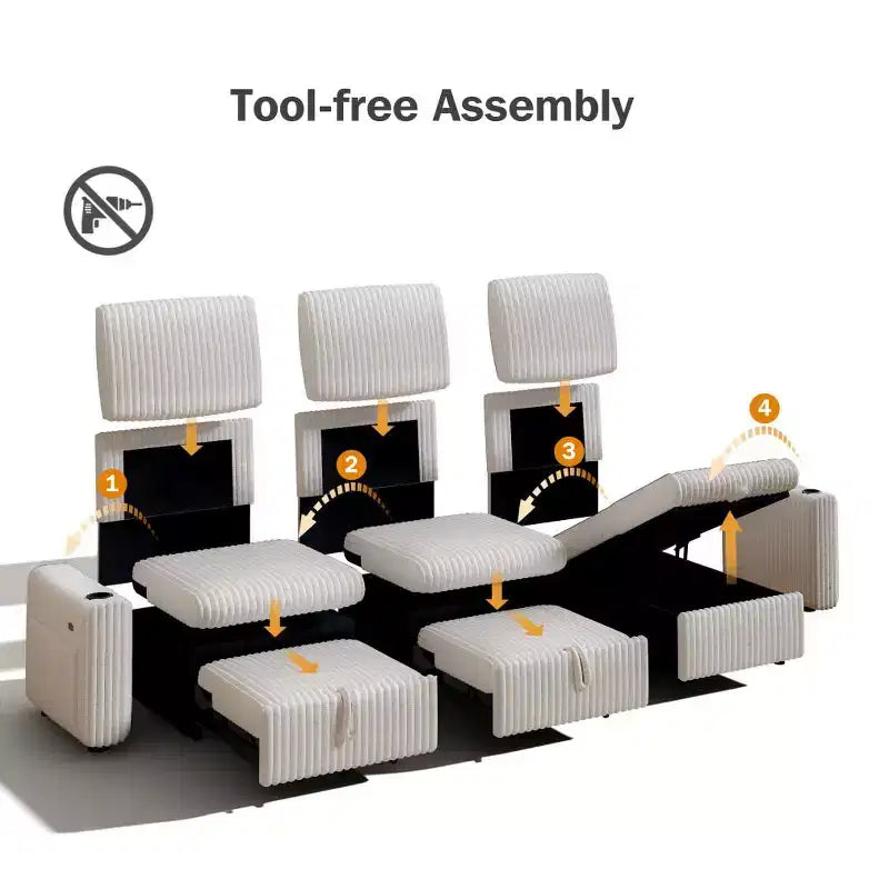 Dyonery 101 Divano Letto Angolare con Letto Estraibile, Schienale Reclinabile/Chaise Longue Contenitore Reversibile/Porte USB/Portabicchieri, Velluto a Coste Morbido