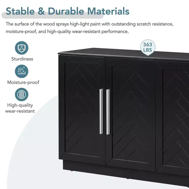 Okak Credenza Elegante a 4 Ante con Maniglie Argentate e Ripiani Regolabili, Mobile Buffet in Legno per Cucina/Sala da Pranzo/Corridoio