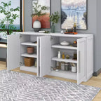 Okak Credenza Elegante a 4 Ante con Maniglie Argentate e Ripiani Regolabili, Mobile Buffet in Legno per Cucina/Sala da Pranzo/Corridoio