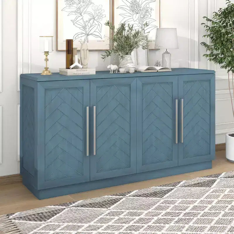 Okak Credenza Elegante a 4 Ante con Maniglie Argentate e Ripiani Regolabili, Mobile Buffet in Legno per Cucina/Sala da Pranzo/Corridoio