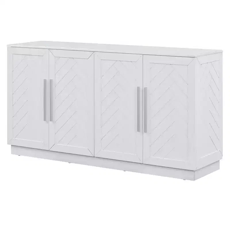 Okak Credenza Elegante a 4 Ante con Maniglie Argentate e Ripiani Regolabili, Mobile Buffet in Legno per Cucina/Sala da Pranzo/Corridoio