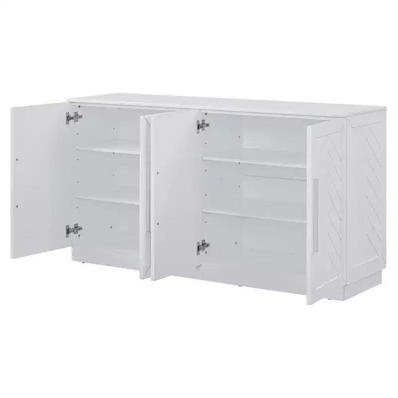 Okak Credenza Elegante a 4 Ante con Maniglie Argentate e Ripiani Regolabili, Mobile Buffet in Legno per Cucina/Sala da Pranzo/Corridoio