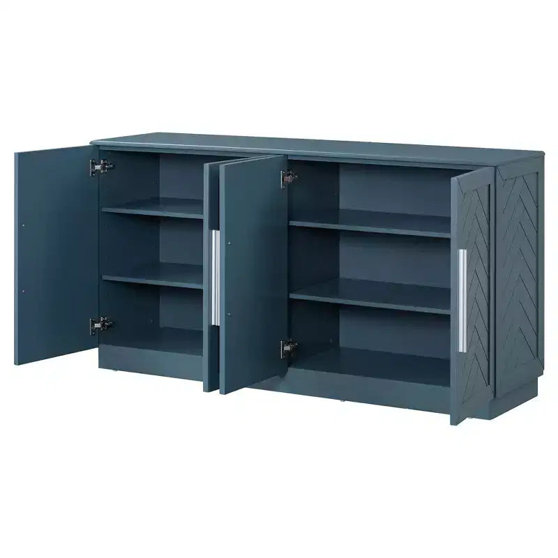 Okak Credenza Elegante a 4 Ante con Maniglie Argentate e Ripiani Regolabili, Mobile Buffet in Legno per Cucina/Sala da Pranzo/Corridoio