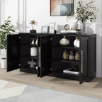 Okak Credenza Elegante a 4 Ante con Maniglie Argentate e Ripiani Regolabili, Mobile Buffet in Legno per Cucina/Sala da Pranzo/Corridoio