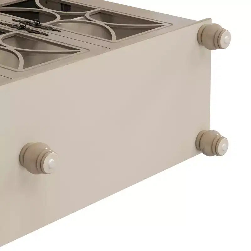 Madia a 4 ante Okak in stile antico, mobile contenitore in legno con anta in vetro temperato per sala da pranzo/soggiorno/ingresso