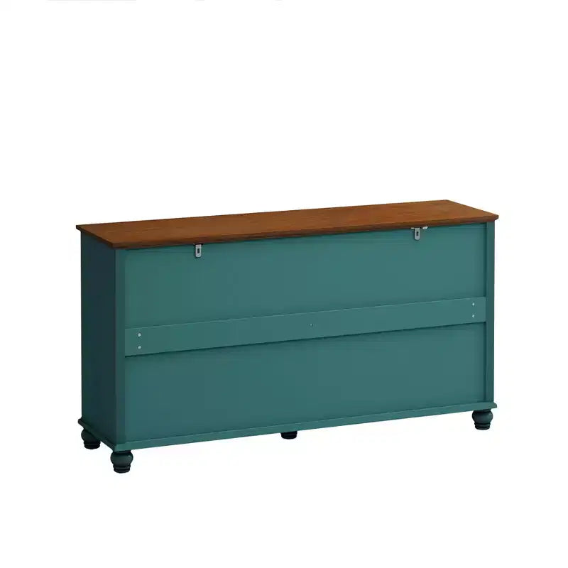 Madia a 4 ante Okak in stile antico, mobile contenitore in legno con anta in vetro temperato per sala da pranzo/soggiorno/ingresso
