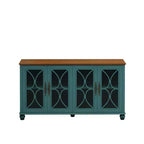 Madia a 4 ante Okak in stile antico, mobile contenitore in legno con anta in vetro temperato per sala da pranzo/soggiorno/ingresso