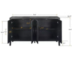Madia a 4 ante Okak in stile antico, mobile contenitore in legno con anta in vetro temperato per sala da pranzo/soggiorno/ingresso