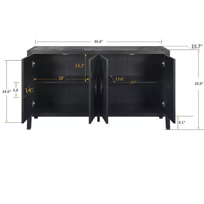 Madia a 4 ante Okak in stile antico, mobile contenitore in legno con anta in vetro temperato per sala da pranzo/soggiorno/ingresso
