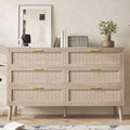 47 Rattan 6-Drawer Dresser - Mid Century Modern Storage Chest for Bedroom & Living Room