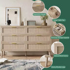 Cassettiera a 6 cassetti 47 Rattan - Comò moderno di metà secolo per camera da letto e soggiorno