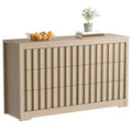 Fluted Dresser for Bedroom with 6 Drawers, 54 Wide Modern Chest of Drawers with Curved Profile, Natural Oak Drawer Organizer