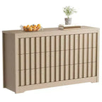 Fluted Dresser for Bedroom with 6 Drawers, 54 Wide Modern Chest of Drawers with Curved Profile, Natural Oak Drawer Organizer