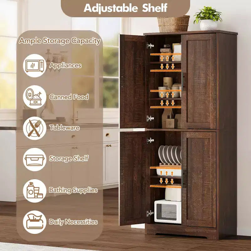 Dispensa da Cucina con 4 Ante e Ripiani Regolabili, Armadio Multifunzione Indipendente