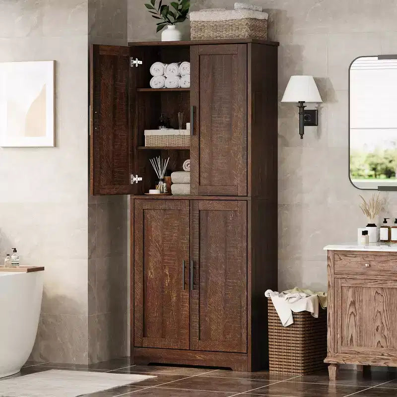 Dispensa da Cucina con 4 Ante e Ripiani Regolabili, Armadio Multifunzione Indipendente