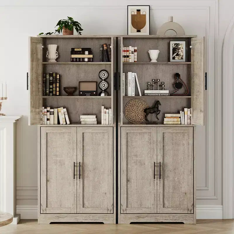 Dispensa da Cucina con 4 Ante e Ripiani Regolabili, Armadio Multifunzione Indipendente