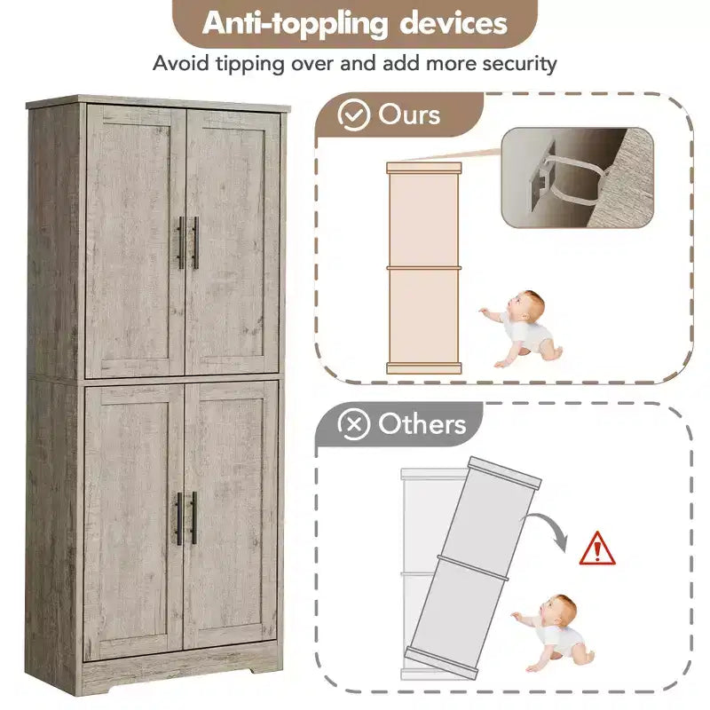 Dispensa da Cucina con 4 Ante e Ripiani Regolabili, Armadio Multifunzione Indipendente