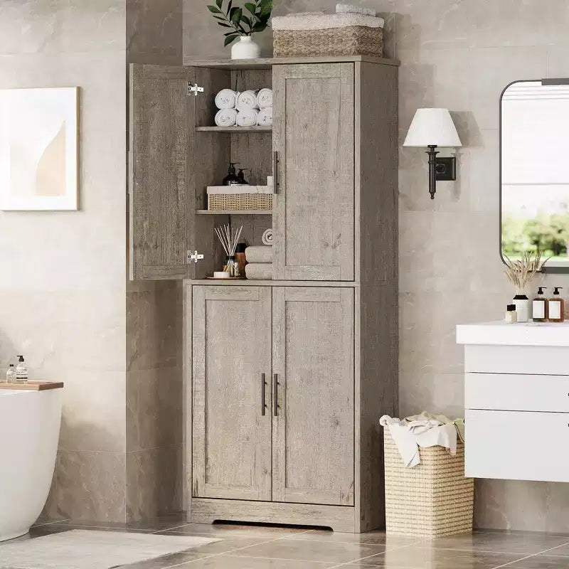 Dispensa da Cucina con 4 Ante e Ripiani Regolabili, Armadio Multifunzione Indipendente