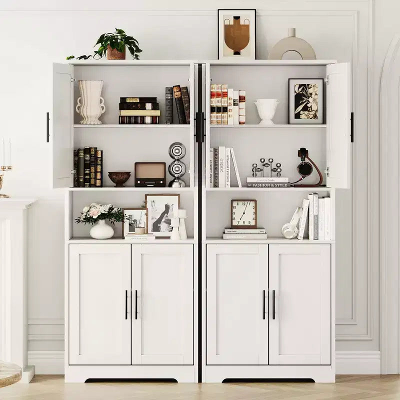 Dispensa da Cucina con 4 Ante e Ripiani Regolabili, Armadio Multifunzione Indipendente