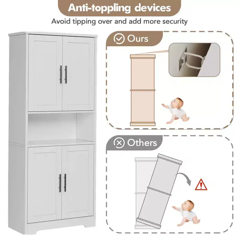 Dispensa da Cucina con 4 Ante e Ripiani Regolabili, Armadio Multifunzione Indipendente