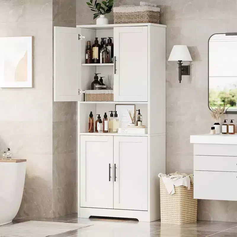 Dispensa da Cucina con 4 Ante e Ripiani Regolabili, Armadio Multifunzione Indipendente