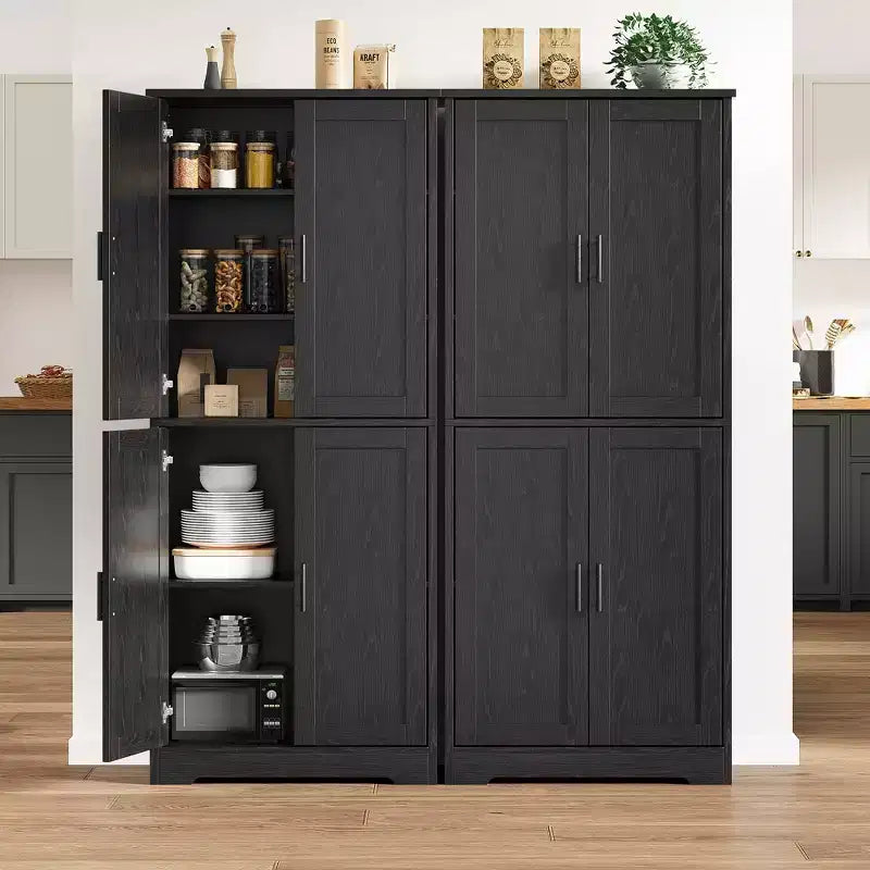 Dispensa da Cucina con 4 Ante e Ripiani Regolabili, Armadio Multifunzione Indipendente