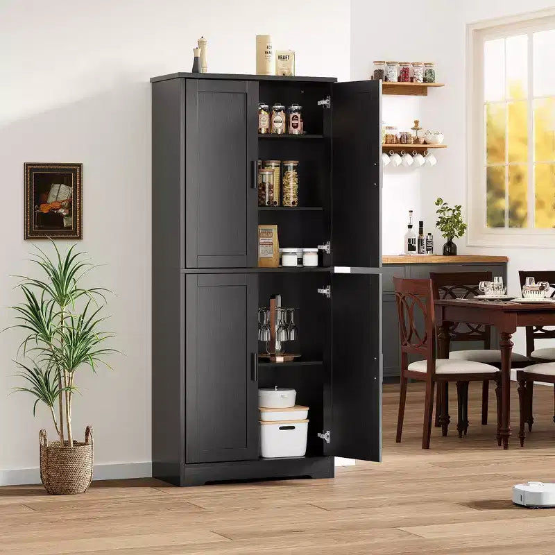 Dispensa da Cucina con 4 Ante e Ripiani Regolabili, Armadio Multifunzione Indipendente