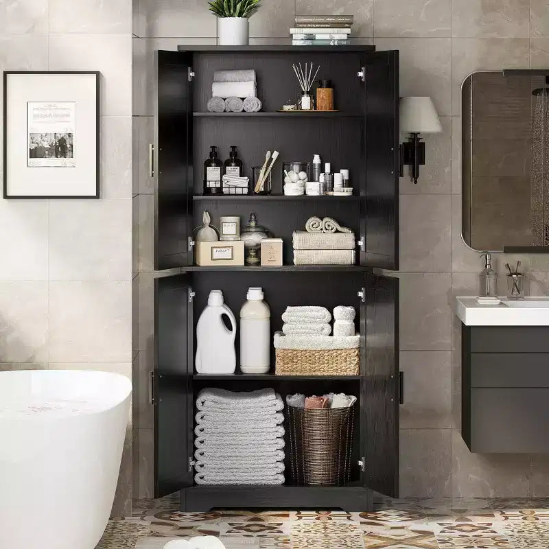Dispensa da Cucina con 4 Ante e Ripiani Regolabili, Armadio Multifunzione Indipendente