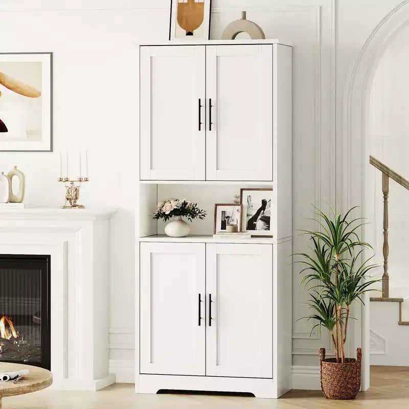 Dispensa da Cucina con 4 Ante e Ripiani Regolabili, Armadio Multifunzione Indipendente