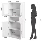 Armadietto da Bagno Alto 170 cm, Mobiletto a Colonna Autoportante con Ante in Vetro, Ripiani Regolabili e Cassetti,