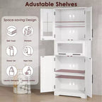 Armadietto da Bagno Alto 170 cm, Mobiletto a Colonna Autoportante con Ante in Vetro, Ripiani Regolabili e Cassetti,